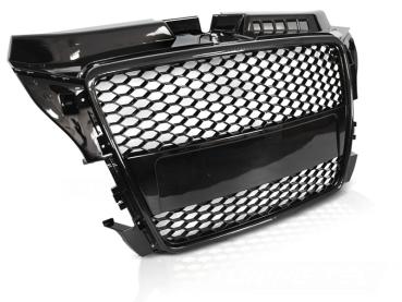 Sportgrill / Kühlergrill für Audi A3 8P Facelift 08-12 Hochglanz schwarz in Wabendesign